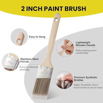Mister Rui Paint Brush, 2 Inch Angled Synthetic Sash Brush for Walls | Paint Brush for Trim, Cabinets, Door, Ergonomic Long Handle, Smooth Finish for Oil & Latex Paint - size: 1PCS, 2" Angled