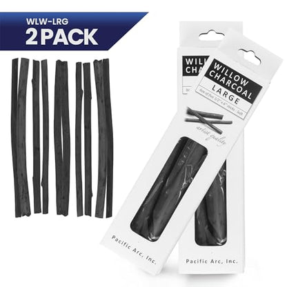 Pacific Arc 2 Pack Large Vine Charcoal Stick 5/Pkg, Soft, Black, Thick Willow Charcoal for Sketching and Drawing - style: Large | 2 Pack | 5 Sticks
