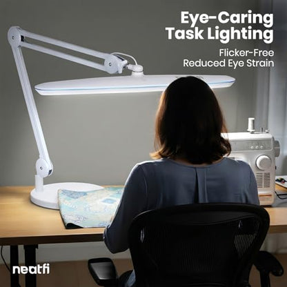 Neatfi XL 2,200 Lumens 20W LED Task Lamp – 23” Ultra-Wide Head | 182 SMD LEDs | 4 Brightness Levels | 3 Light Modes | Eye-Caring, Glare-Free | Adjustable Arm (White, CCT with Clamp) - color: White