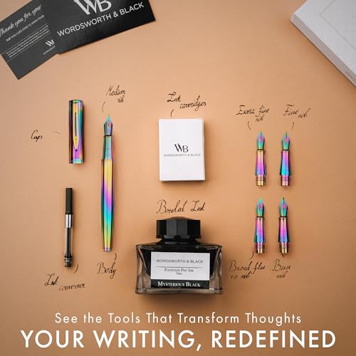 Wordsworth & Black LuxuryFountain Pen Set for Writing, 6 Nibs, Rainbow - color: Rainbow