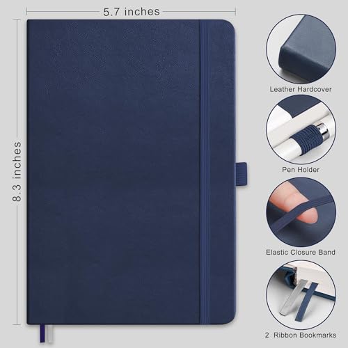 RETTACY Blank Journal Notebook, 192 Pages per Pack, A5 Size (5.7'' x 8.3'') - color: Black & Navy Blue