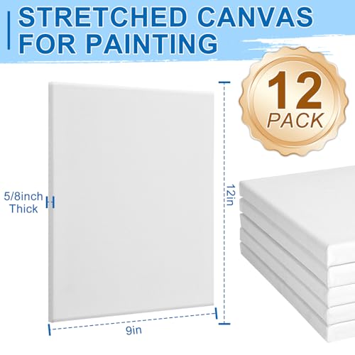 ESRICH Stretched Canvas for Painting, 12 Pack 9x12 Inch Canvas Value Pack,Primed Acid-Free Cotton Blank Canvases, Painting Canvas for Oil & Acrylic Paint. - size: 9x12in-12Pack