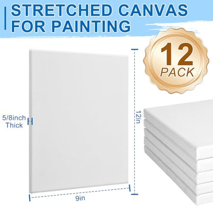 ESRICH Stretched Canvas for Painting, 12 Pack 9x12 Inch Canvas Value Pack,Primed Acid-Free Cotton Blank Canvases, Painting Canvas for Oil & Acrylic Paint. - size: 9x12in-12Pack