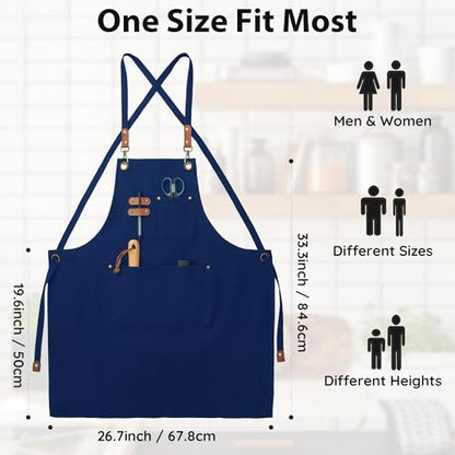 Chef Canvas Aprons with 3 Large Pockets Adjustable Strap for Men Women - color: Blue