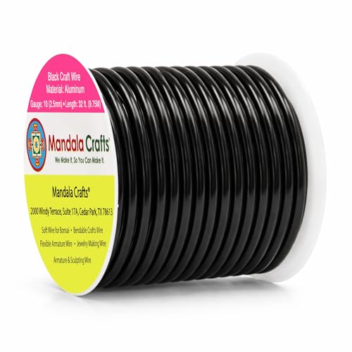 Mandala Crafts 10 Gauge Black Anodized Aluminum Craft Wire, 32 FT - color: Black, size: 10 Gauge