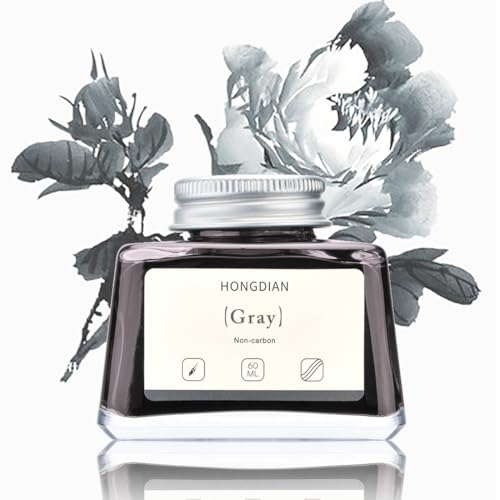 Hongdian Fountain Pen Bottled Ink Gray, 60ml Fountain Pen Ink Bottled for Writing and Calligraphy, Non Carbon - color: Gray