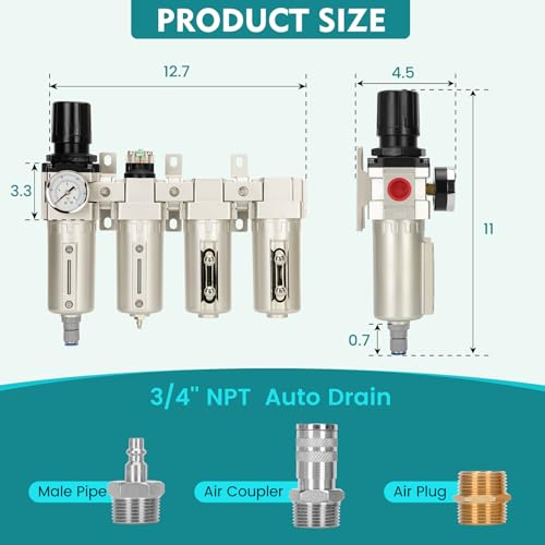 3/4" NPT Air Dryer for Compressor,4 Stage Air Compressor Water Separator