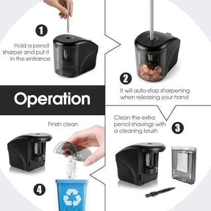 Electric Pencil Sharpener,Mini Automatic Pencil Sharpener.Suitable for No. 2/Colored Pencils (6-8 mm),Applicable to School/Classroom/Office/Home
