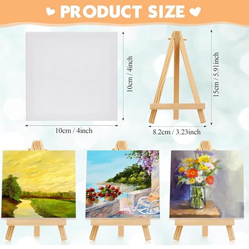 32 Pack Mini Canvas with Easel for Painting Wood,2.4 X 2.4 Inch | Stretched Canvas Panels with Wood Tabletop Easels, Art Supplies for Classroom Crafts Birthday Paint Party Favors Projects - size: 4 x 4 Inch