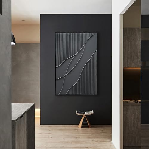 NANKAI Art Hand-Painted Thick Texture Black Minimalist Oil Painting 36x24 Inch Home Wall Decorative Art Painting (with Solid Wood Exterior Frame) - color: Nkhb274