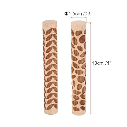 HARFINGTON 2pcs Wood Clay Roller 4" Leaf Pebble Pattern Rolling Pins Wood Rollers Pottery Tools Wood Grain Texture Rollers for Clay Baking Dough Playdough DIY - style: Leaf + Pebble