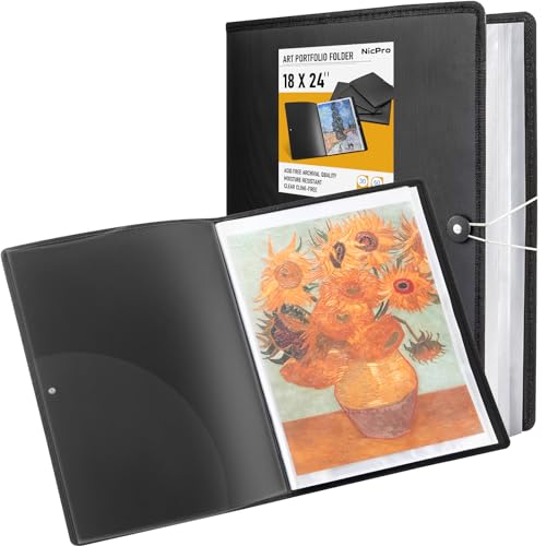 Nicpro 18"x24" Art Portfolio, 30 Pockets Display 60 Pages Art Portfolio Folder with Clear Plastic Sleeves, Artwork Storage Presentation Book for Artists, Painting Carrier Case - size: 18x24"