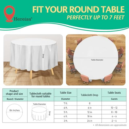 White Round Disposable Plastic Tablecloth 84 Inch [10-Pack] - Bulk Waterproof Party Supplies, Easy Cleanup - color: Fa2 - White, size: 10 PACK | Round | 84 Inch