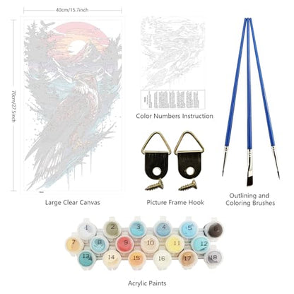 ARTGOTO Large Paint by Numbers for Adults Mountain Eagle | 15.7x27.5inch/40x70cm Paint by Number Kit on Canvas, Sunset Wildlife Landscape Acrylic Painting Set with Brushes, No Frame - color: PBN046