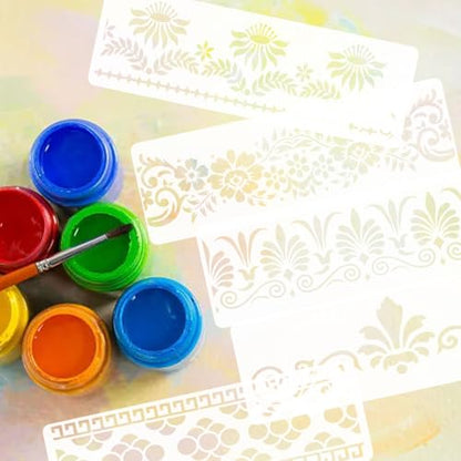 12 Pcs Border Stencils for Painting Mandala Flower Stencil Template Retro Reusable Furniture Cake Decorative Stencils Border for Wood DIY Craft Canvas Fabric - style: Mandala Style