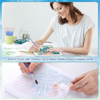 RoundFunny 8 Set Paint by Numbers Drawing Kit for Adults,Simple Blossom | 8x8 in. Mini Simple Painting Canvas Wooden Frame Easel Acrylic Paint Brush Funny Number Drawing Kit for Gift Wall Home Decor - style: Simple Blossom