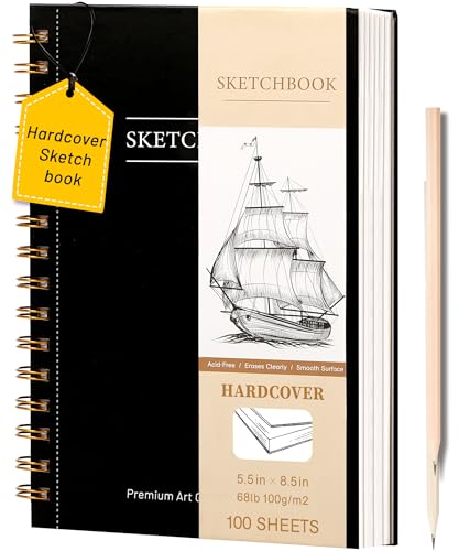 Yoment Small Sketch Book 5.5"x8.5",Mini Sketchbook,Spiral Bound,100 Sheets | Black,68 lb/100gsm Hardcover Sketch Pad for Kids,Art Sketchbook Drawing Pad Book with Pencil,For Kids, Beginners,Artists - color: 4-Black, size: 5.5 x 8.5