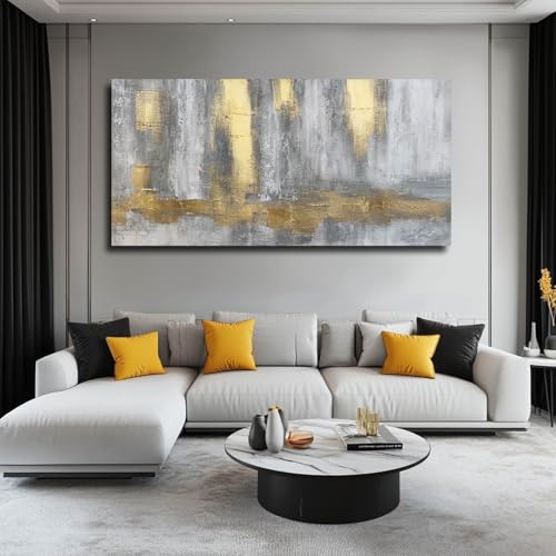XIANSHOU Gold Wall Decor Hand Drawn Paintings Abstract Canvas Wall Art Large Pictures Grey Poster Arts 29"x58" - color: Gold And Grey, size: 58"L x 29"W