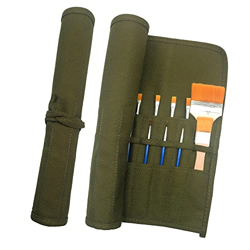 Funny live Paint Brush Holder Art Supplies, Artist Brush Holder & Storage Organizer Roll-Up Case Bag, Protect Acrylic Oil Watercolor Paintbrushes (Green 22 Slot Pockets) - color: Green 22 Slot Pockets