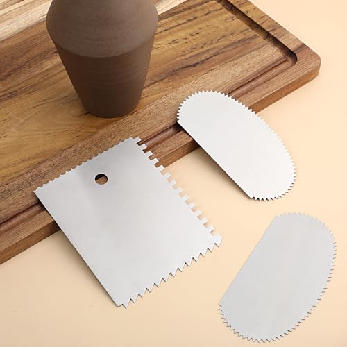 Yuomeaz 3 Pcs Metal Pottery Ribs, Stainless Steel Rib for Pottery, Serrated Rib Ceramics Tools, Serrated Clay Scraper for Potterys Sculpture