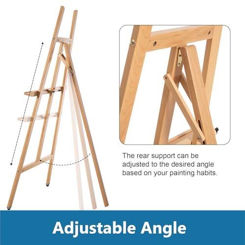A-Frame Wooden Display Easel, Lyre Beechwood Studio Easel Stand, Natural | Adjustable Holding Canvas Up to 90", Inclinable Artist Floor Painting Easel for Artwork Painting - color: Natural