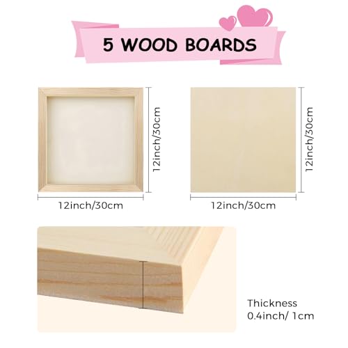 5 Pack 12x12 Inch Unfinished Square Wood Panels for DIY Painting Crafts | Blank Wood Canvas Frames for Oil Paint Pouring & Valentine Halloween Xmas Decor - size: 12"×12" 5 Pack