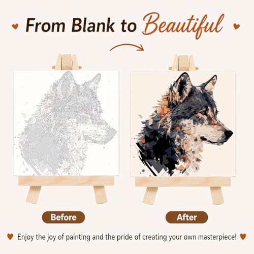 AUKELHJ Framed Paint by Numbers Kit for Adults, Wolf, 10x10 inch - color: 02-Wolf