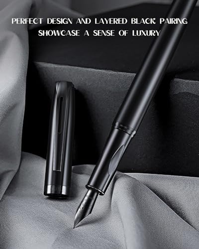 samurai Fountain Pen Set,Hand Polished Medium Nib,Calligraphy Nib(Bent Nib),Includes 8 Ink Cartridges,Ink Refill Converter*2 And Gift Box,Best Pen Gift Set for Men & Women（Black ） - color: Black
