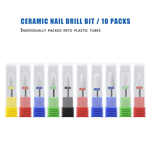 Ceramic Nail Drill Bit 10Pcs-3/32 Nail Drill Bits for Acrylic Nails,Professional Electric Nail Drill for Crystal Nail Extension Nail Removal,The Short Handle Does Not Shake. - size: Combo 05