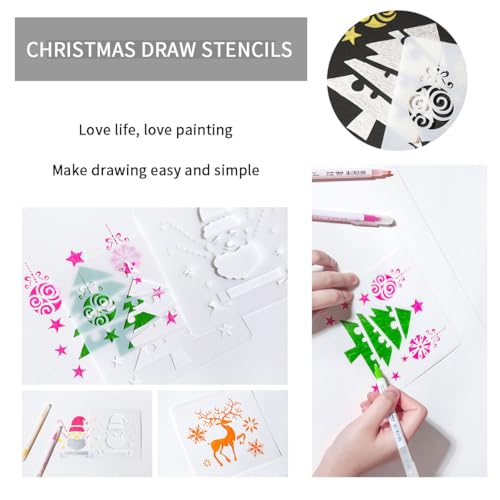 12 Pcs Christmas Stencils Reusable Painting Stencils, for Wall, Scrapbook, Xmas Greeting Card, DIY Project Drawing Aids