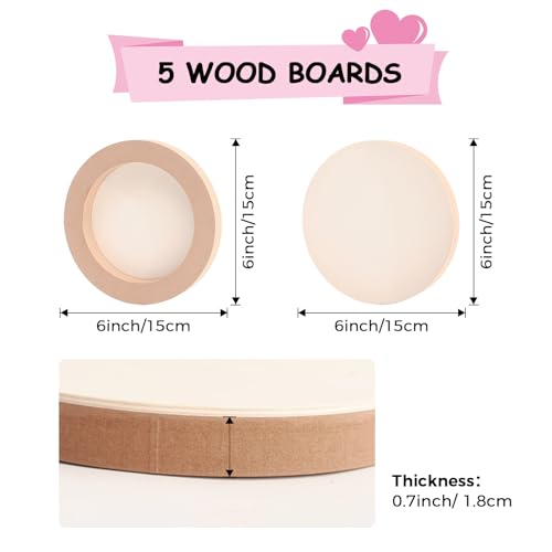5 Pack 6x6 Inch Round Unfinished Wood Panel Boards for DIY Painting Crafts - size: Round 6"×6" 5 Pack