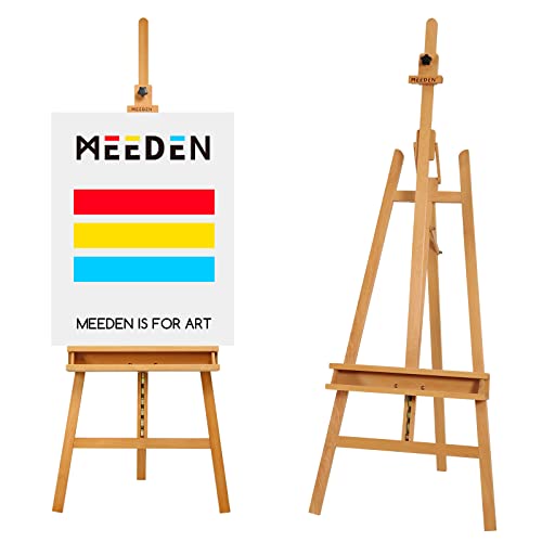 MEEDEN Large Painters Easel Adjustable Solid Beech Wood Artist Easel, Studio Easel for Adults with Brush Holder, Holds Canvas up to 48" - color: Natural