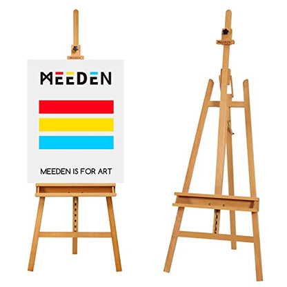 MEEDEN Large Painters Easel Adjustable Solid Beech Wood Artist Easel, Studio Easel for Adults with Brush Holder, Holds Canvas up to 48" - color: Natural