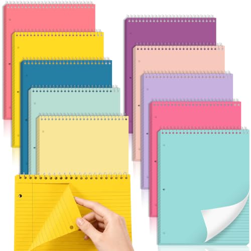 10 Packs 8.5 x 11 inch Top Spiral Notebook with 3 Hole Punched Legal Pads 40 Sheets College Ruled Notepad Hard Cardboard Paper Wirebound Pads for Business School Office Home Supplies (Colorful) - color: Colorful