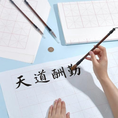 NBEADS 50 Pcs Chinese Calligraphy Grid Paper with 1Pc Felt Pad, 27.4x13.8 Inch Xuan Rice Paper, 2.95x2.95 Inch Grid Paper for Beginners Brush Writing Sumi Practice - size: Grid:2.95x2.95inches