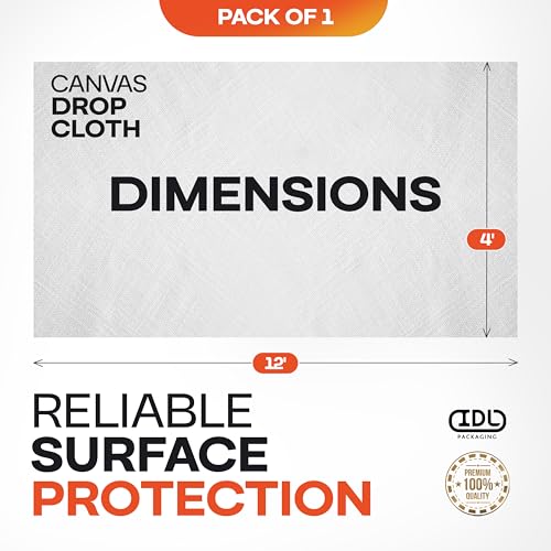 Canvas Drop Cloth 4' x 12' (48 sq.ft.) - Reusable & Eco-Friendly Painters Drop Cloth for Furniture, Surfaces & Floor Protection - 100% Recycled Cotton Canvas Tarp for Home Renovation by IDL Packaging - size: 4' x 12', Pack of 1
