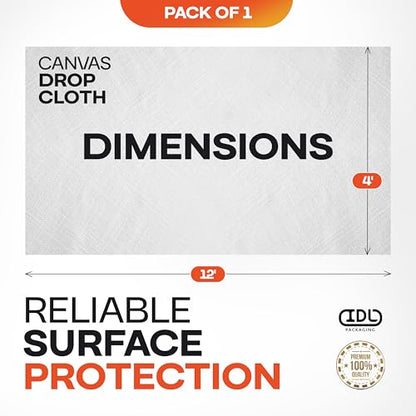Canvas Drop Cloth 4' x 12' (48 sq.ft.) - Reusable & Eco-Friendly Painters Drop Cloth for Furniture, Surfaces & Floor Protection - 100% Recycled Cotton Canvas Tarp for Home Renovation by IDL Packaging - size: 4' x 12', Pack of 1