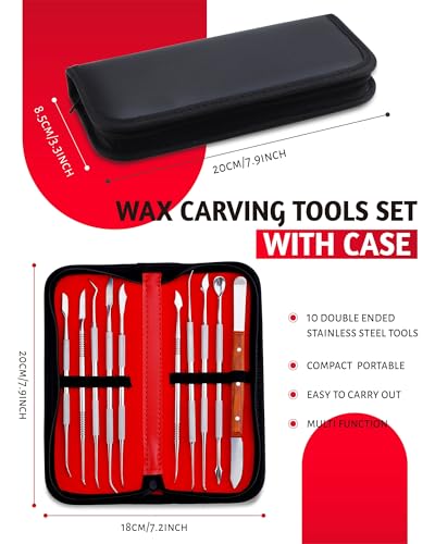 YETOOME 10 Pcs Dental Wax Carving Tools Set with Case, Stainless Steel Clay Sculpting Pottery Sculpture Tools for Dental Pottery Sculpting Plaster Carving