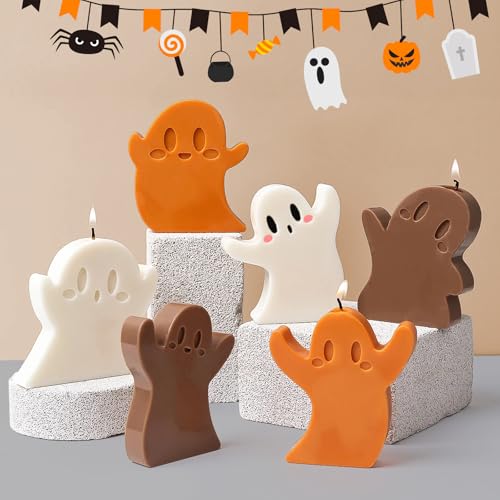 Halloween Candle Molds, Set of 6 Funny Little Ghost Making Molds | Different Spooky Ghost Silicone Molds for Candle Making, Handmade Soap, Resin Crafts, Tealight Decor, DIY Plaster Gift - color: 6 PCS Ghost Candle Molds