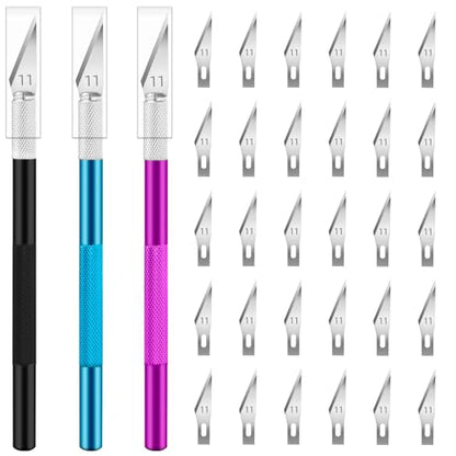 Exacto Knife, Hobby Knife with 30#11 Blades for Crafts and Models | Craft knife with blades suits paper, stencils and models, Precision knife supports carving, trimming and scrapbook projects - color: Purple-blue-black