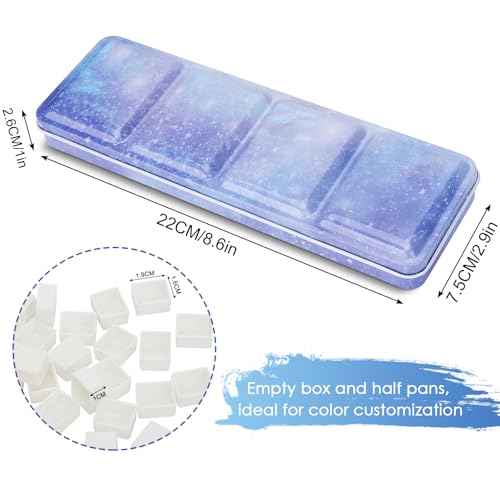 PEVART Empty Watercolor Paint Palette, Metal Box Mixing Palette Case with 37 Water Color Half Pans and Fold-Out Palette Tin Paint Tray Travel Watercolor Set, Acrylic, Gouache, Oil Painting - color: Purple, size: 37 Half Pans