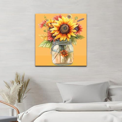 Natuyalo Framed Paint by Number Kits for Adults Beginners, Sunflower in Vase Easy Acrylic Adult Paint by Number Kits, Flowers DIY Painting by Numbers Kits with Frame Ideal Gift 12x12 Inch - color: Color-04