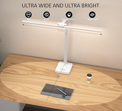 Double Head LED Desk Lamp, Architect Desk Lamps for Home Office, 24W Brightest Workbench Office Lighting-5 Color Modes and 5 Dimmable Eye Protection Modern Desk Lamp (White-Desktop, Big) - color: White-Desktop