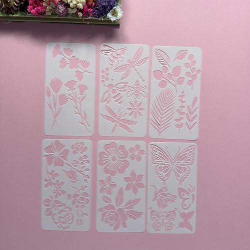 6Pcs Flower Butterfly Plant Stencils, Reusable PET Templates for DIY Crafts & Wood Carving - color: 6 Butterfly