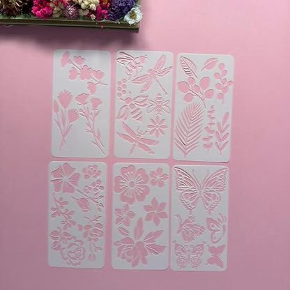 6Pcs Flower Butterfly Plant Stencils, Reusable PET Templates for DIY Crafts & Wood Carving - color: 6 Butterfly