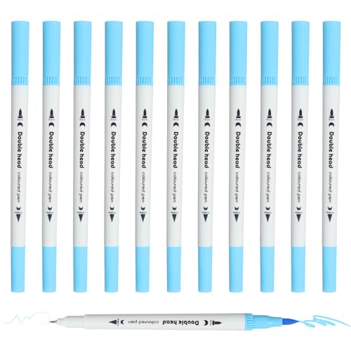 PATIKIL 12Pack Dual Brush Markers, Light Blue Watercolor Fine and Brush Tips Pens Colored Marker Calligraphy Coloring Art Supplies Set for Coloring Book Illustration Sketching Journaling - color: Light Blue