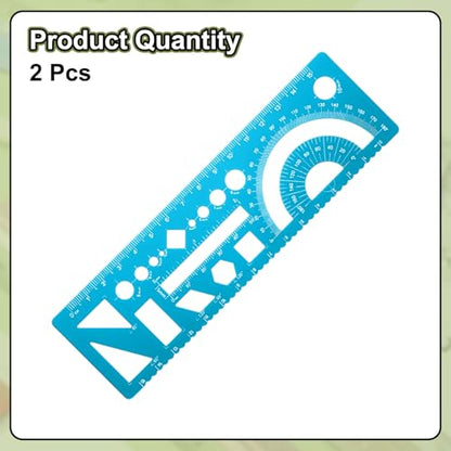 HARFINGTON 2pcs Multifunctional Geometric Rulers 15cm Metric and SAE Aluminum Straight Edge Protractor Angle Math Measuring Ruler Geometric Drawings Templates for Drawing Drafting, Blue - color: Light Blue