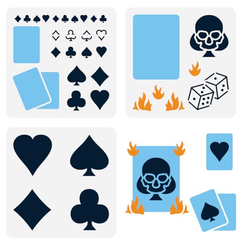 FINGERINSPIRE 3 Pc Playing Card Stencils - 5.9x5.9 inch Death Dealer Patterns for Painting, Plastic, Spade, Club, Diamond - Reusable DIY Art Craft Stencils for Home Wall Decor - color: Playing Cards