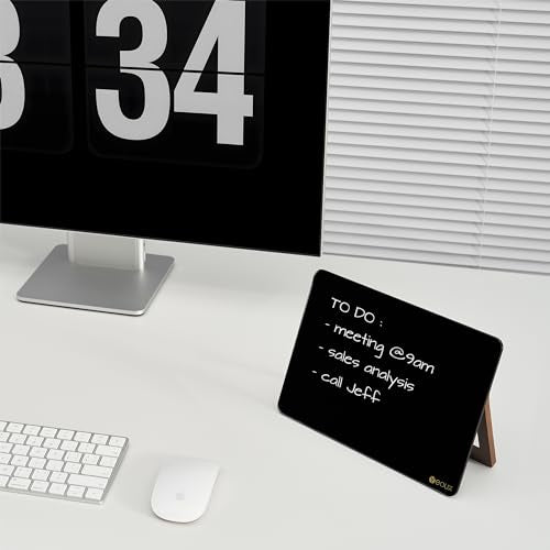 Yeoux Desk Black Glass Dry Erase Board with Reversible Wood Stand 6.7"x9.5" - color: Walnut-black Horizontal