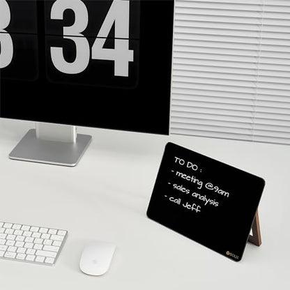 Yeoux Desk Black Glass Dry Erase Board with Reversible Wood Stand 6.7"x9.5" - color: Walnut-black Horizontal